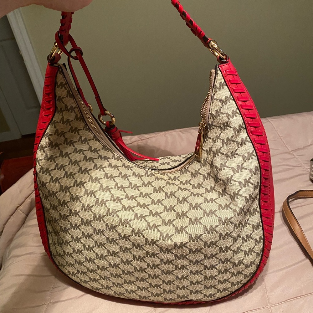 Michael Kors Red and Cream Hobo Bag